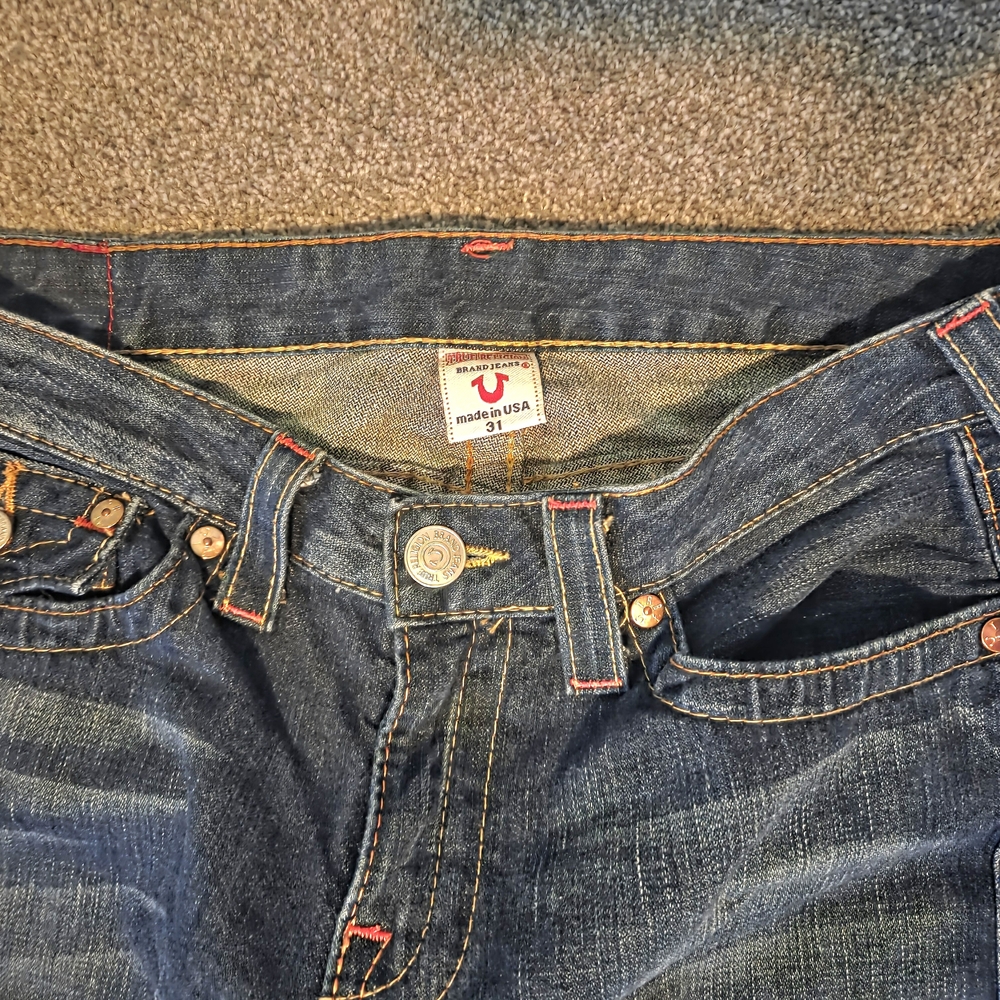 True Religion Dark Blue Flare Jeans with Embroidery - Picture 2 of 8